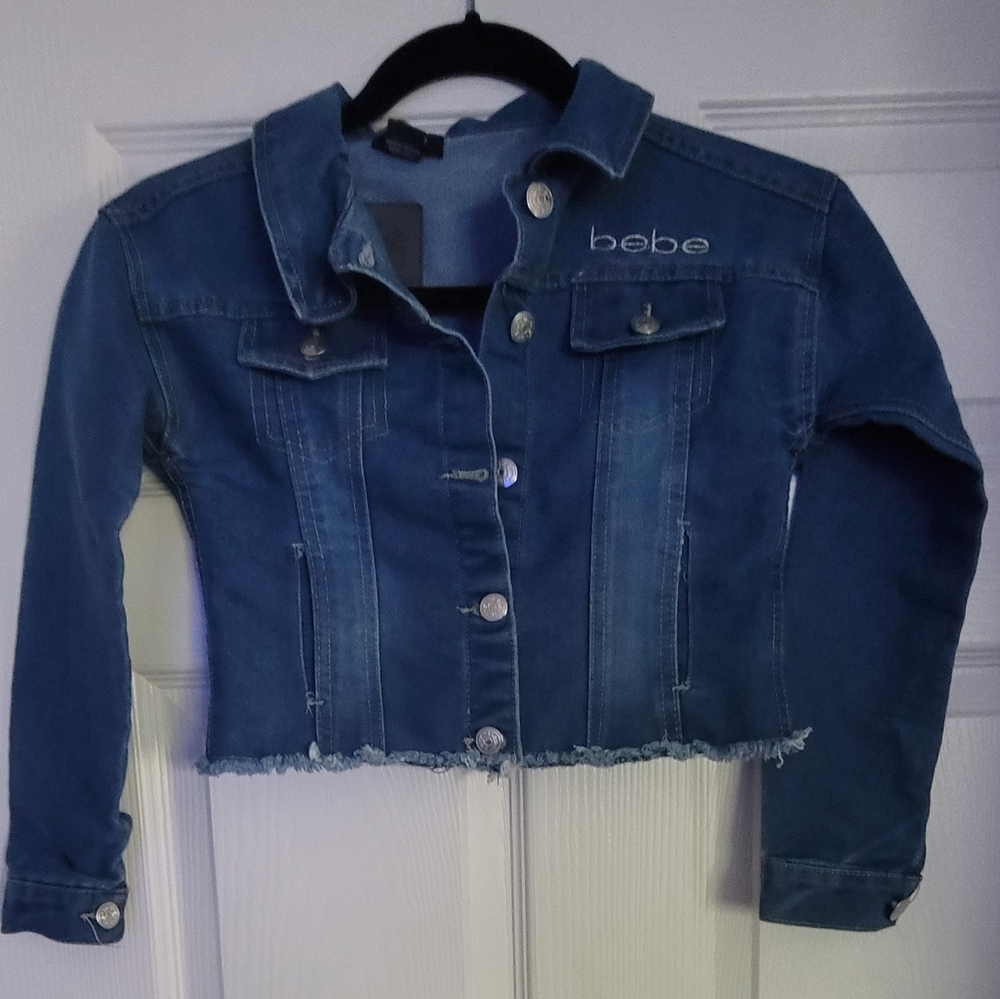 Nwot bebe Cropped Denim Jacket Girls Sz M 10/12 Read Post Measurements